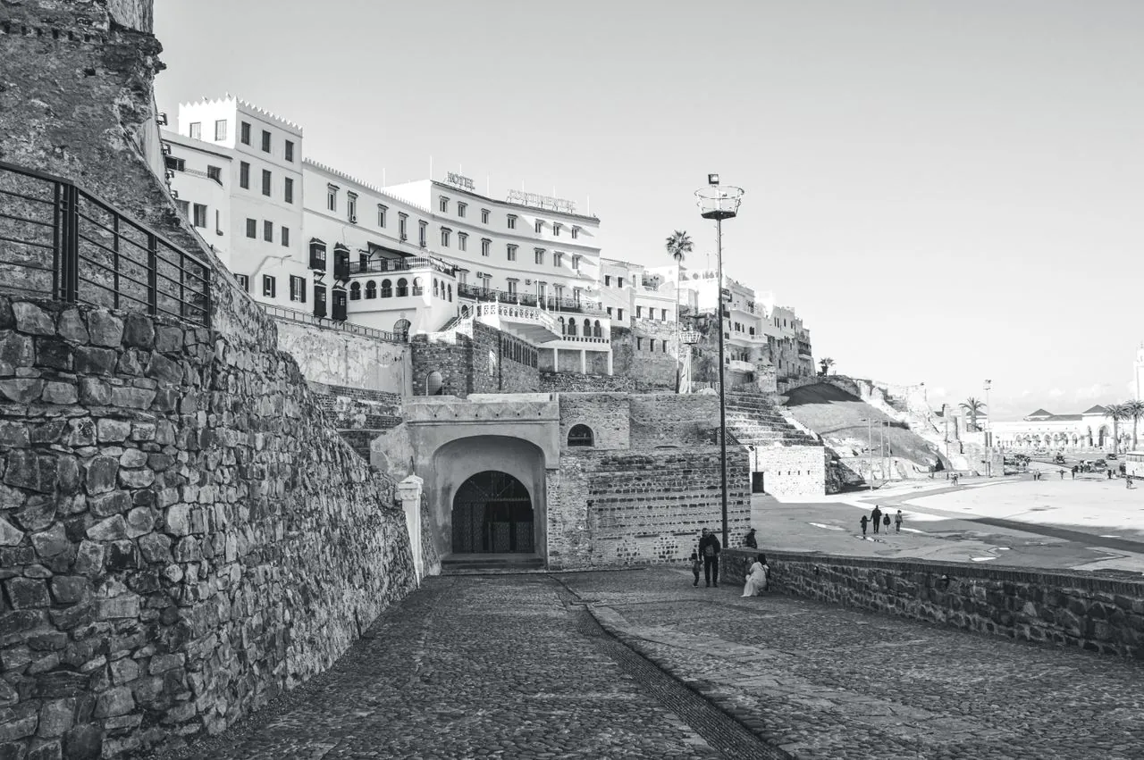 Explore the stunning historic architecture of Tangier in this black and white capture.